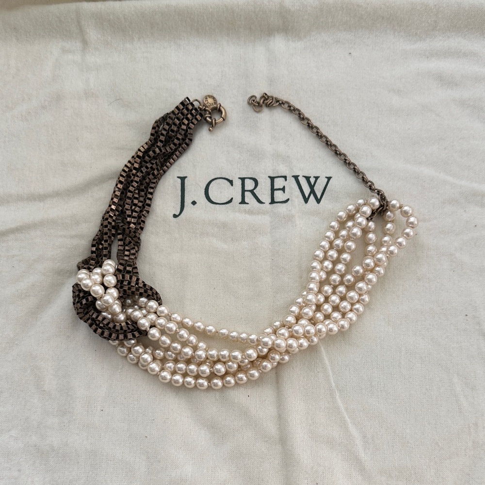 J. Crew Multi-Strand Pearl and Bronze Necklace